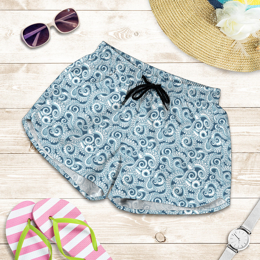 Blue Octopus Tentacles Pattern Print Women's Shorts