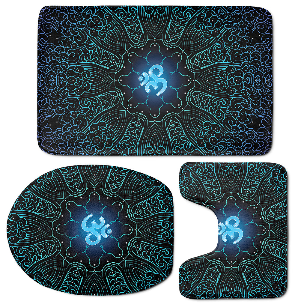 Blue Om Mandala Print 3 Piece Bath Mat Set