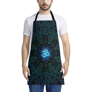 Blue Om Mandala Print Apron