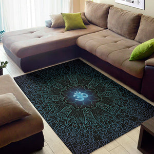 Blue Om Mandala Print Area Rug