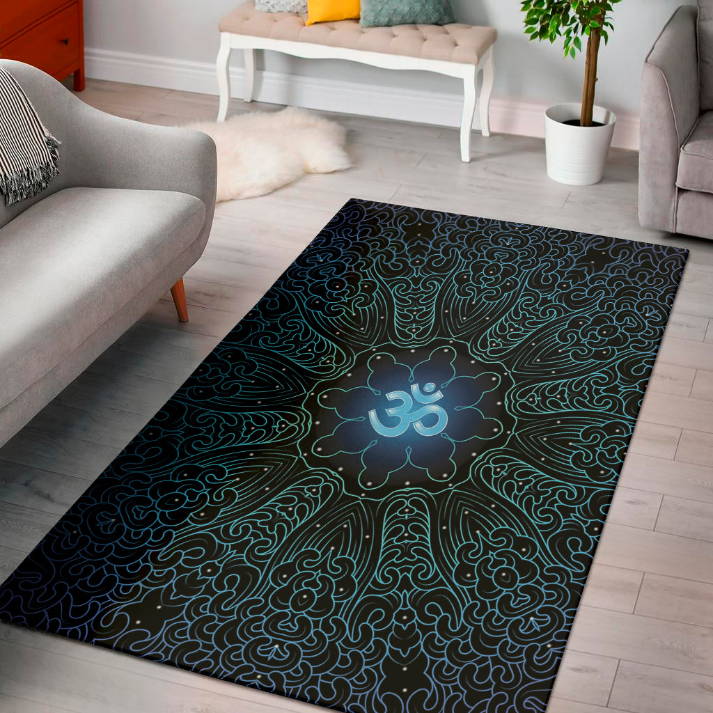 Blue Om Mandala Print Area Rug