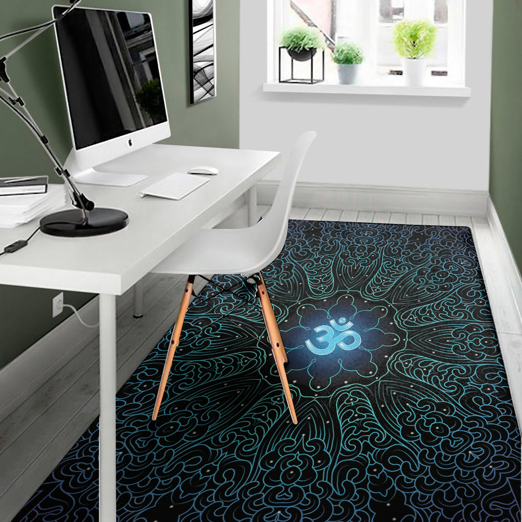 Blue Om Mandala Print Area Rug