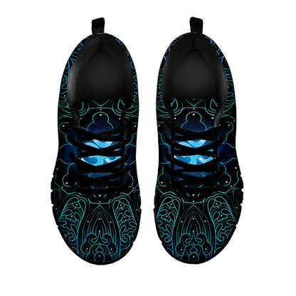 Blue Om Mandala Print Black Sneakers