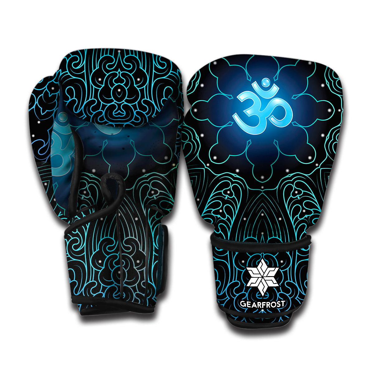 Blue Om Mandala Print Boxing Gloves