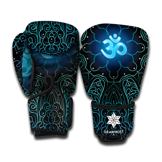 Blue Om Mandala Print Boxing Gloves