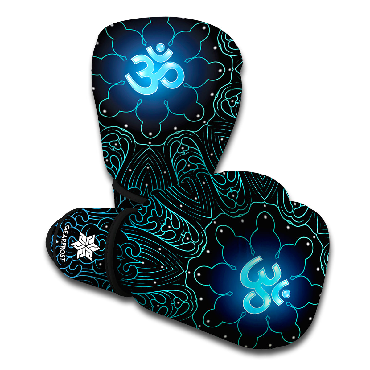 Blue Om Mandala Print Boxing Gloves