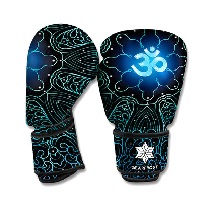 Blue Om Mandala Print Boxing Gloves