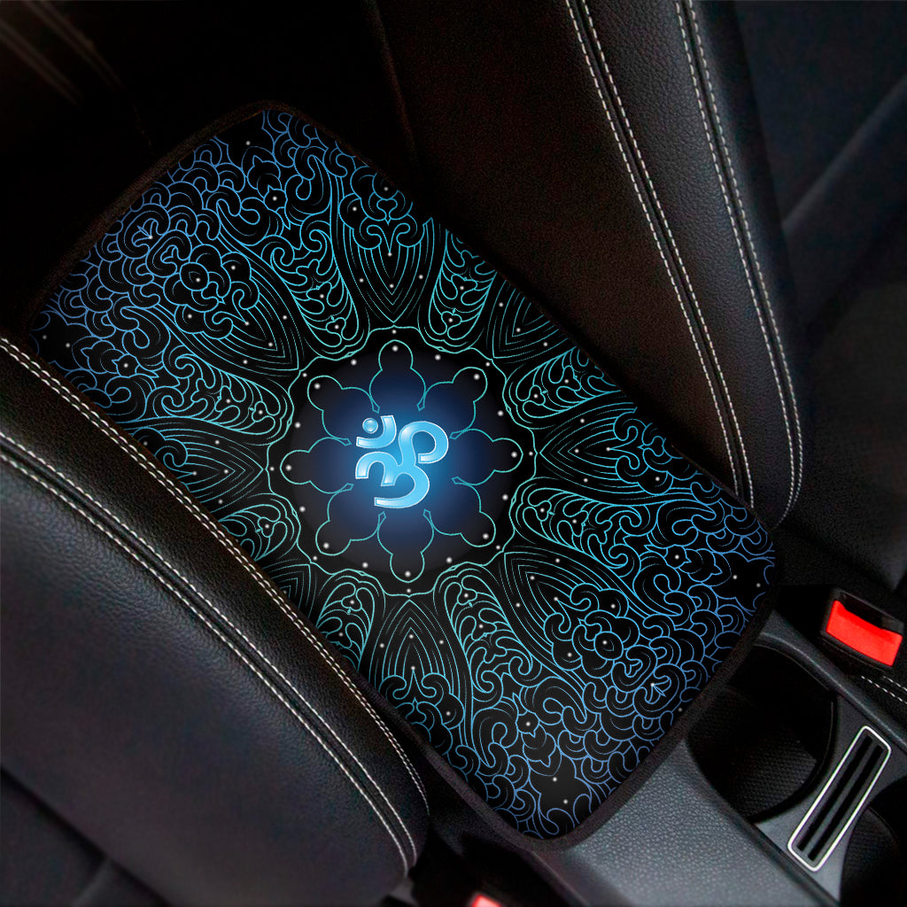 Blue Om Mandala Print Car Center Console Cover