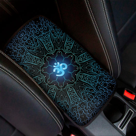 Blue Om Mandala Print Car Center Console Cover