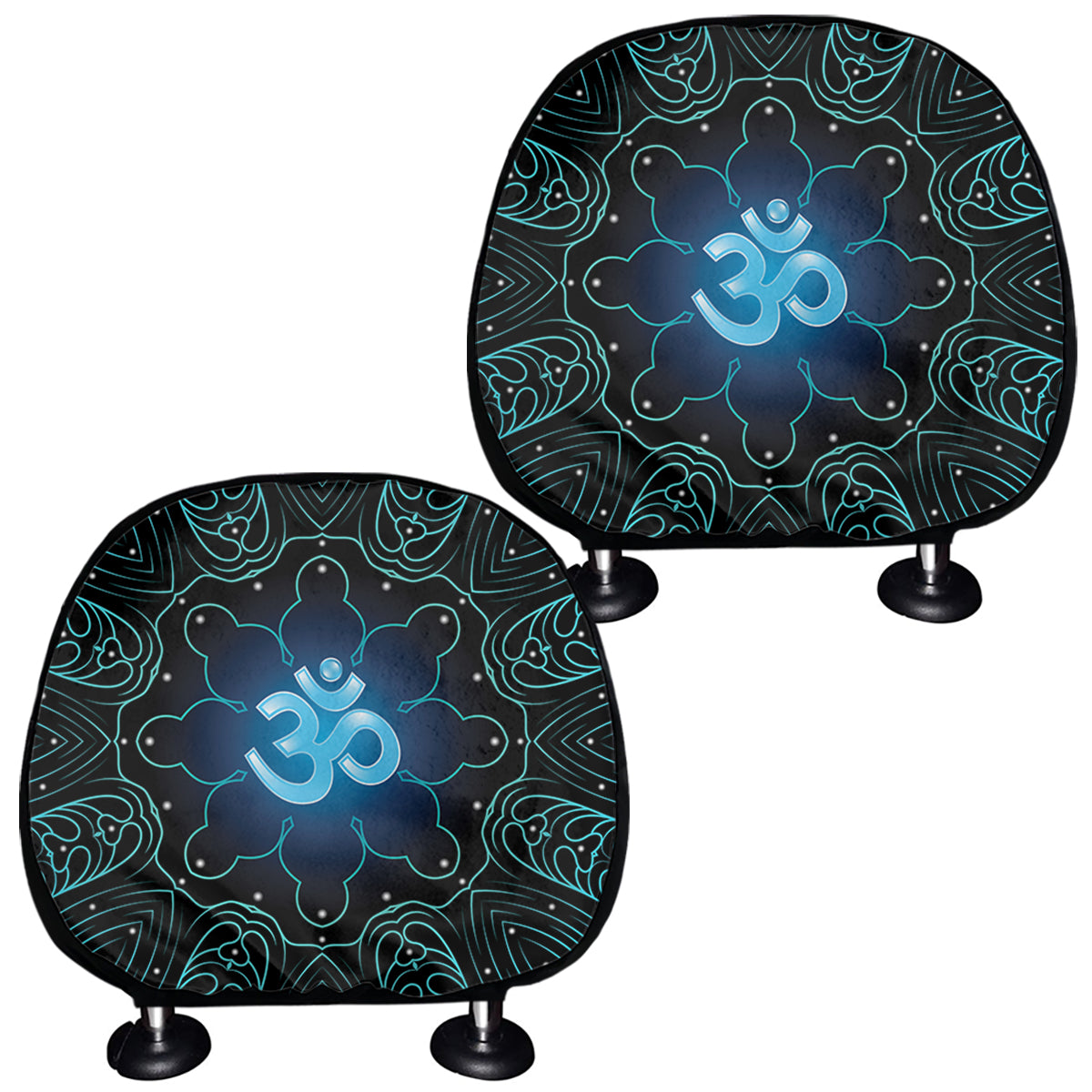 Blue Om Mandala Print Car Headrest Covers