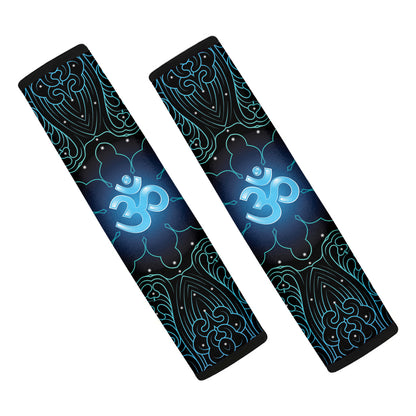 Blue Om Mandala Print Car Seat Belt Covers