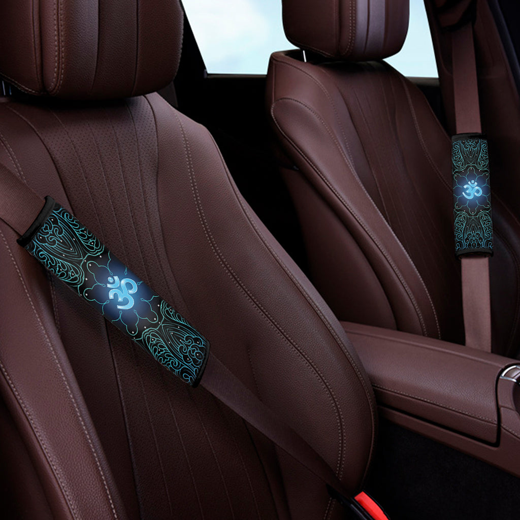 Blue Om Mandala Print Car Seat Belt Covers