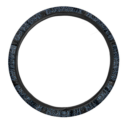 Blue Om Mandala Print Car Steering Wheel Cover