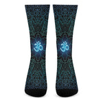 Blue Om Mandala Print Crew Socks