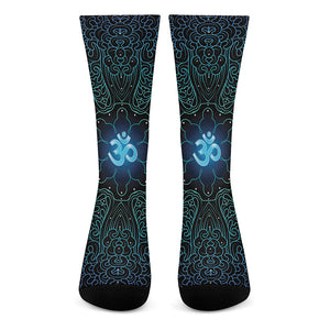 Blue Om Mandala Print Crew Socks