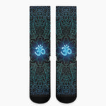 Blue Om Mandala Print Crew Socks