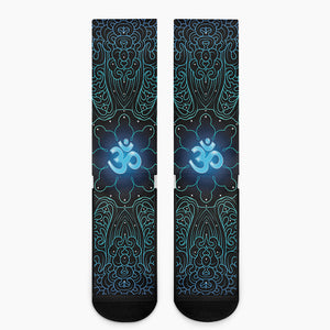 Blue Om Mandala Print Crew Socks