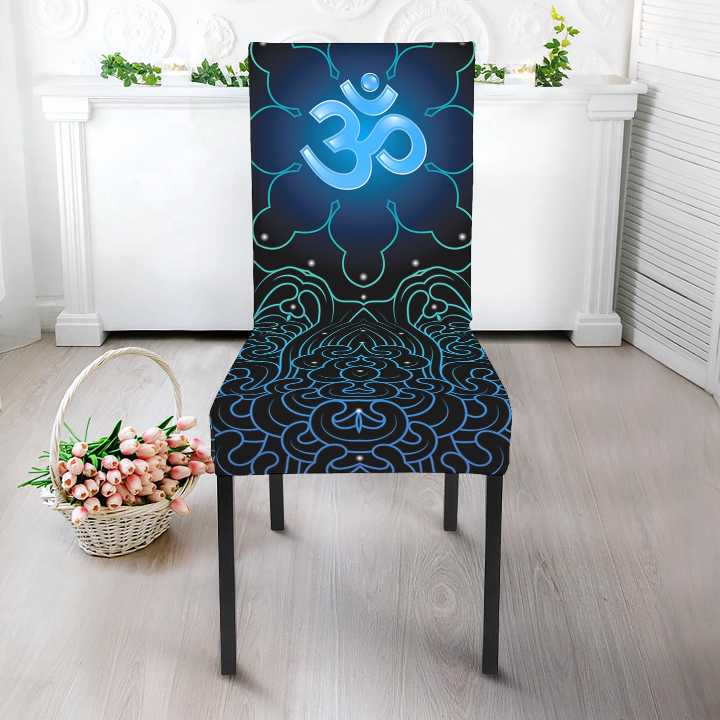 Blue Om Mandala Print Dining Chair Slipcover