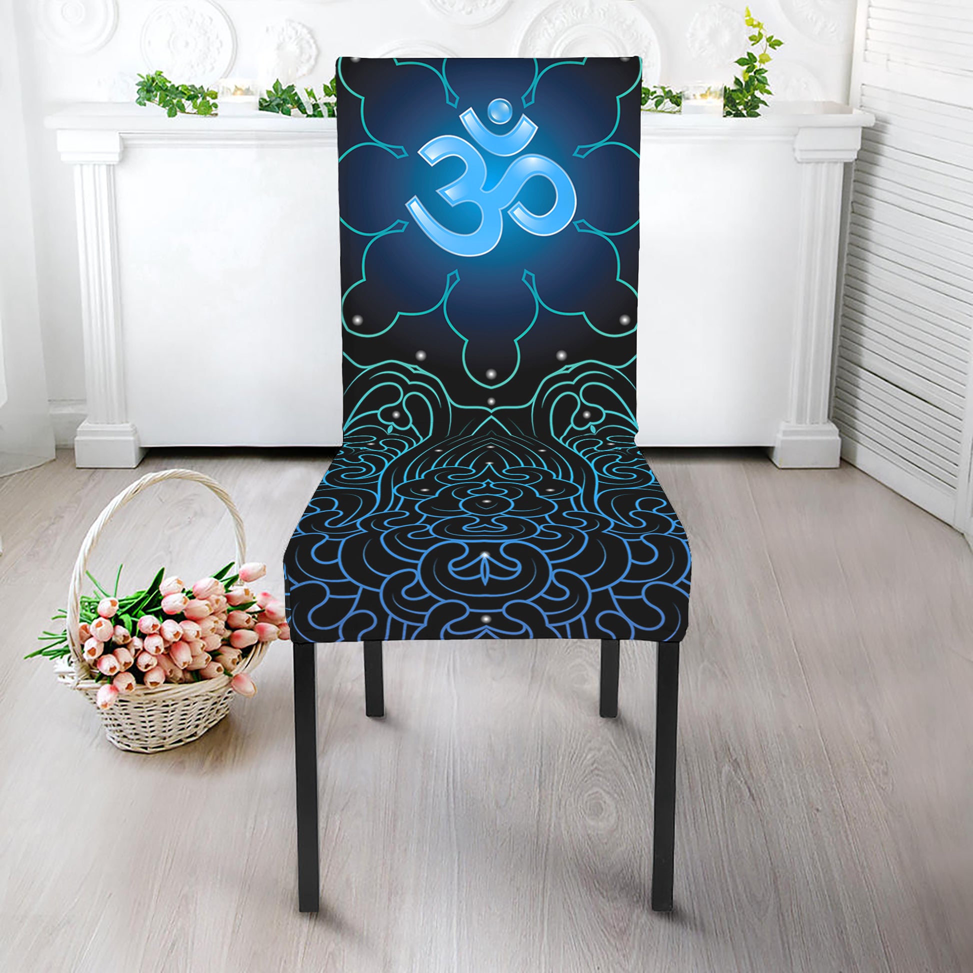 Blue Om Mandala Print Dining Chair Slipcover