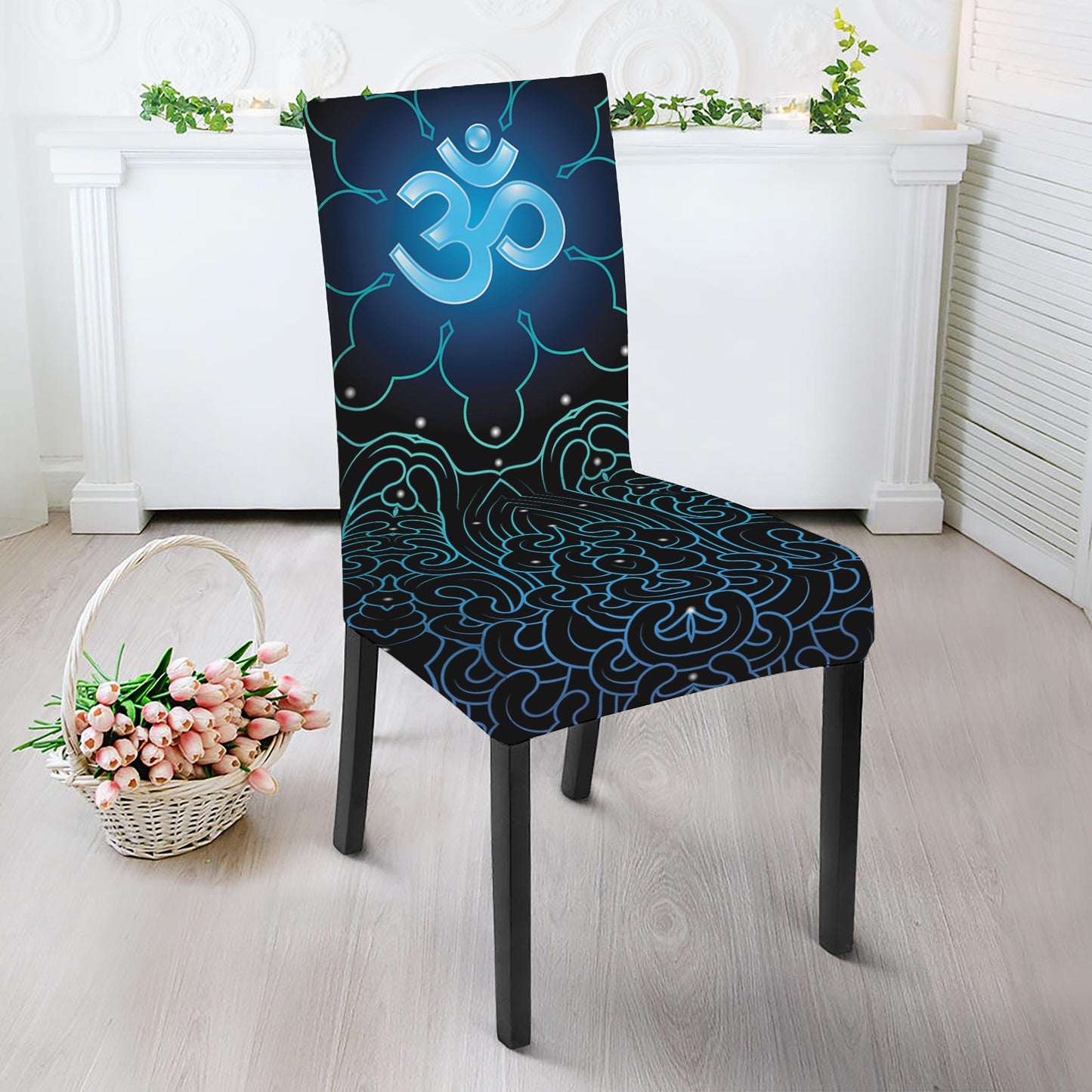 Blue Om Mandala Print Dining Chair Slipcover