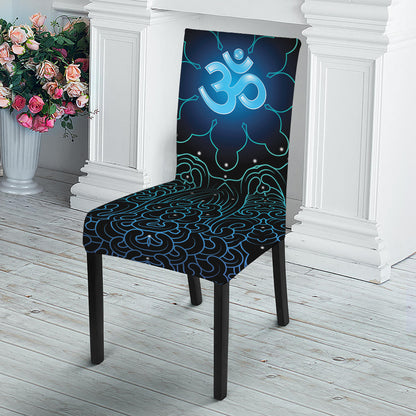Blue Om Mandala Print Dining Chair Slipcover