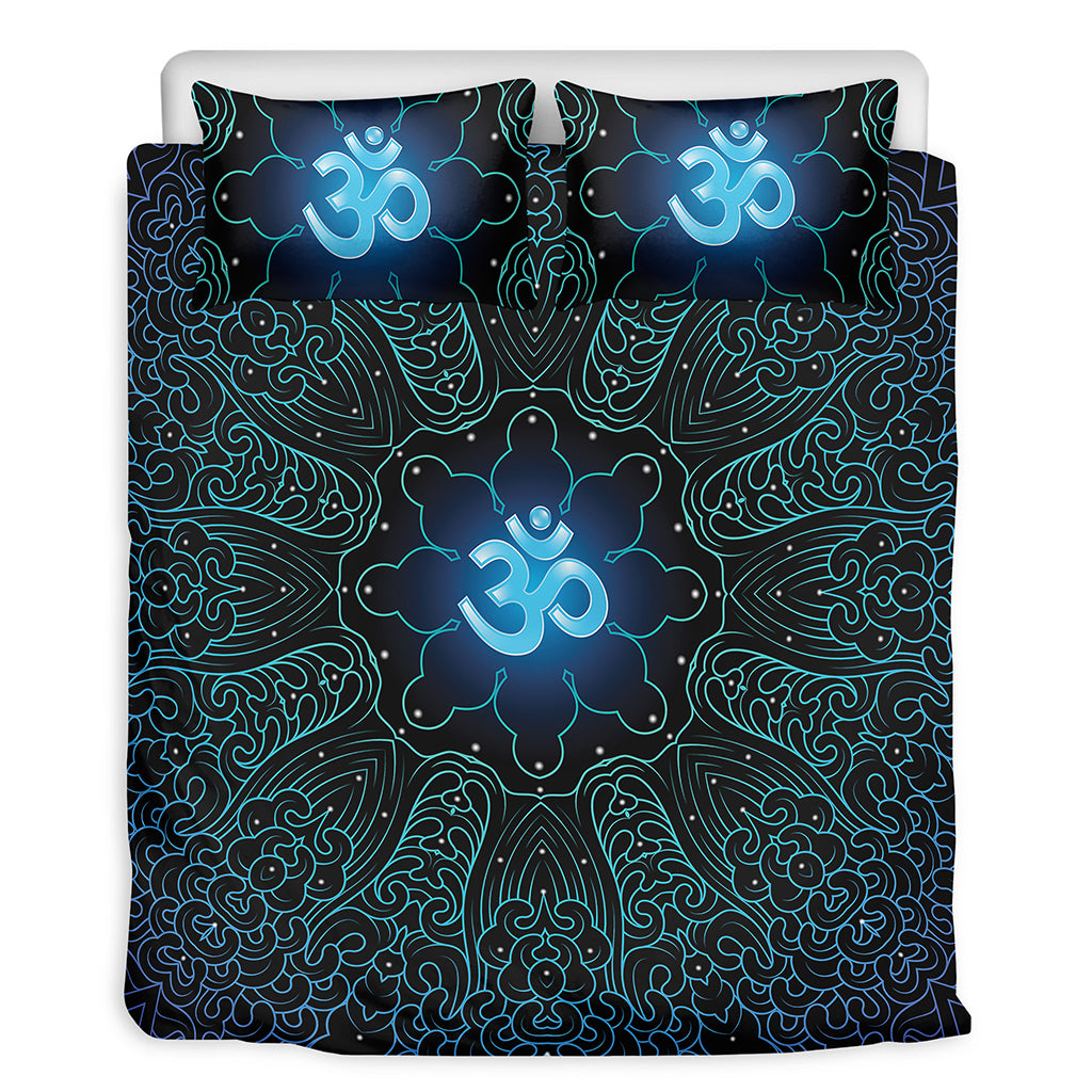 Blue Om Mandala Print Duvet Cover Bedding Set