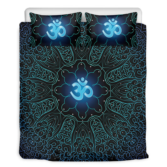 Blue Om Mandala Print Duvet Cover Bedding Set