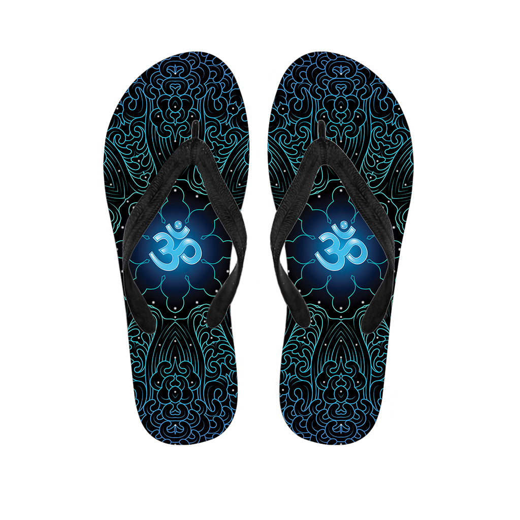 Blue Om Mandala Print Flip Flops