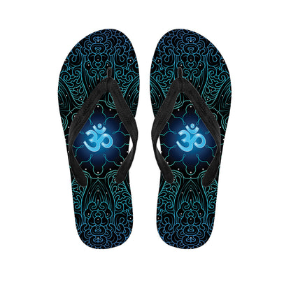 Blue Om Mandala Print Flip Flops
