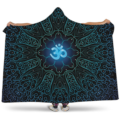 Blue Om Mandala Print Hooded Blanket