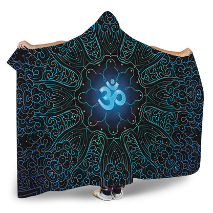 Blue Om Mandala Print Hooded Blanket