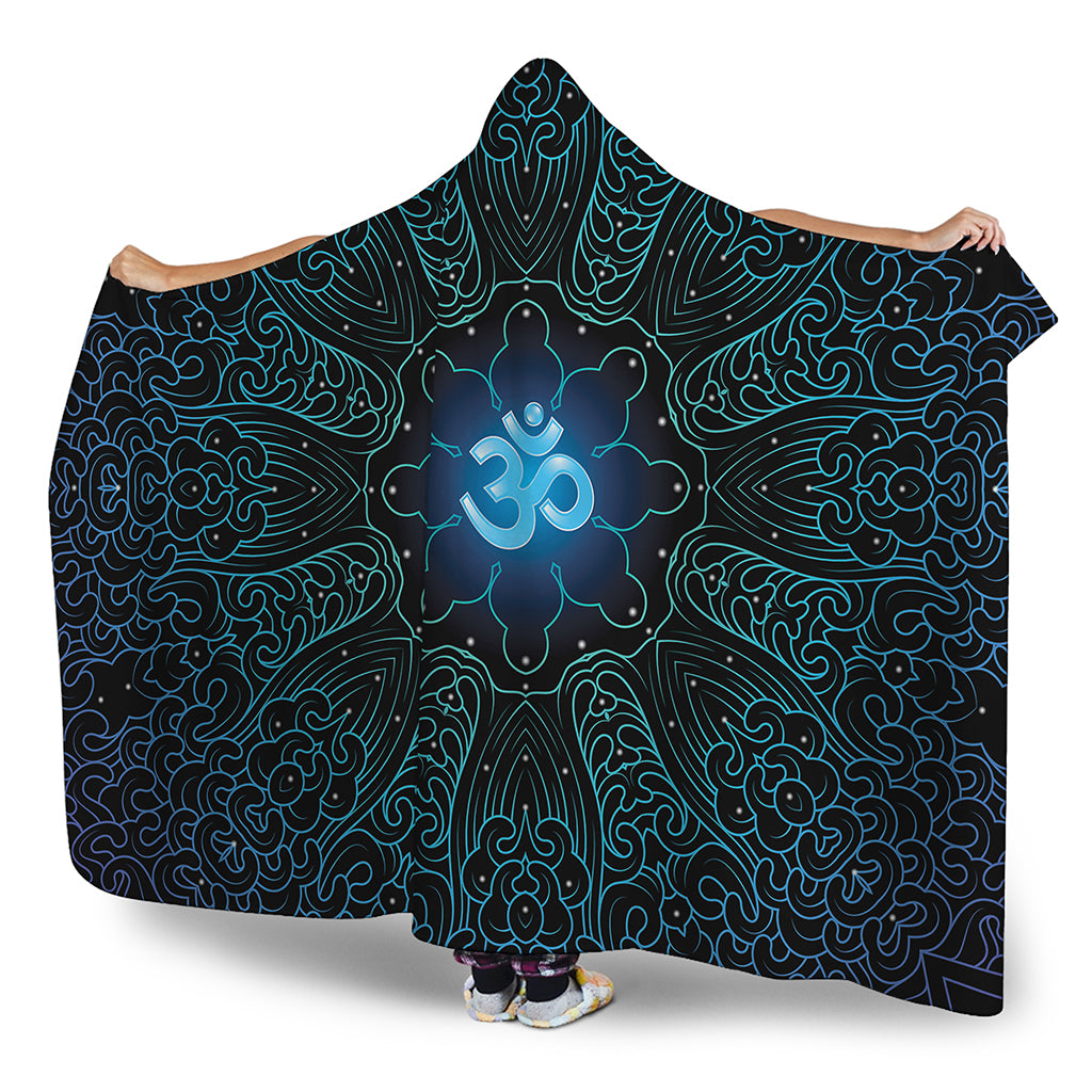 Blue Om Mandala Print Hooded Blanket