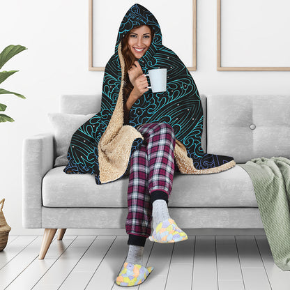 Blue Om Mandala Print Hooded Blanket