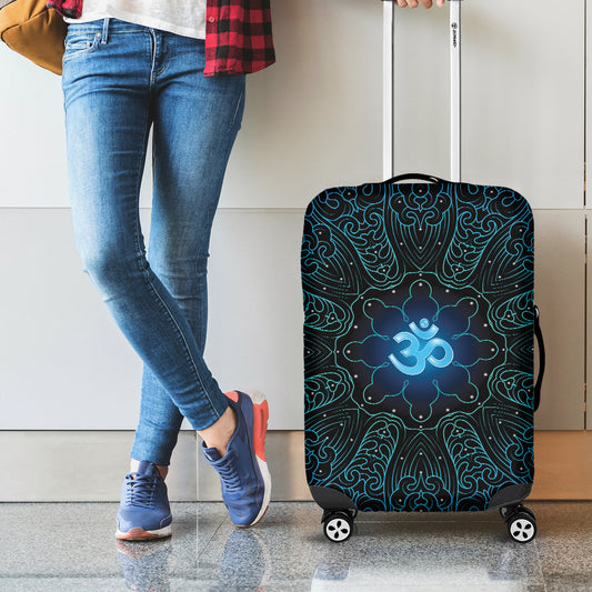 Blue Om Mandala Print Luggage Cover