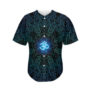 Blue Om Mandala Print Men's Baseball Jersey