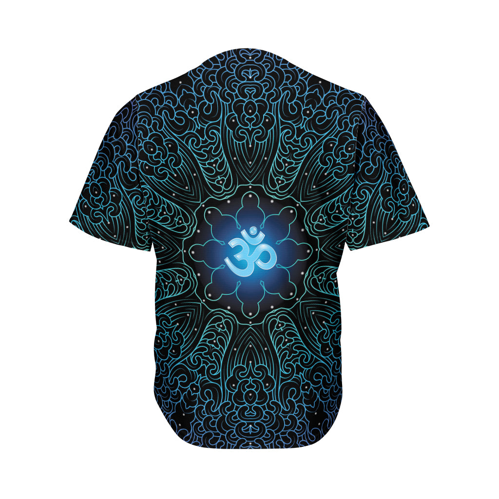 Blue Om Mandala Print Men's Baseball Jersey