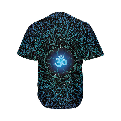 Blue Om Mandala Print Men's Baseball Jersey