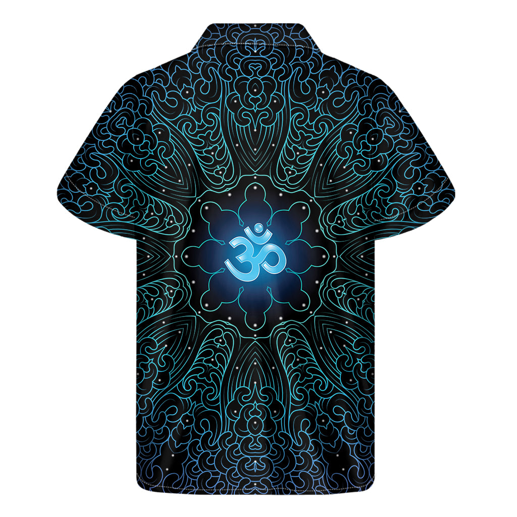 Blue Om Mandala Print Men's Short Sleeve Shirt