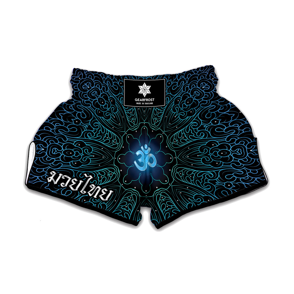 Blue Om Mandala Print Muay Thai Boxing Shorts