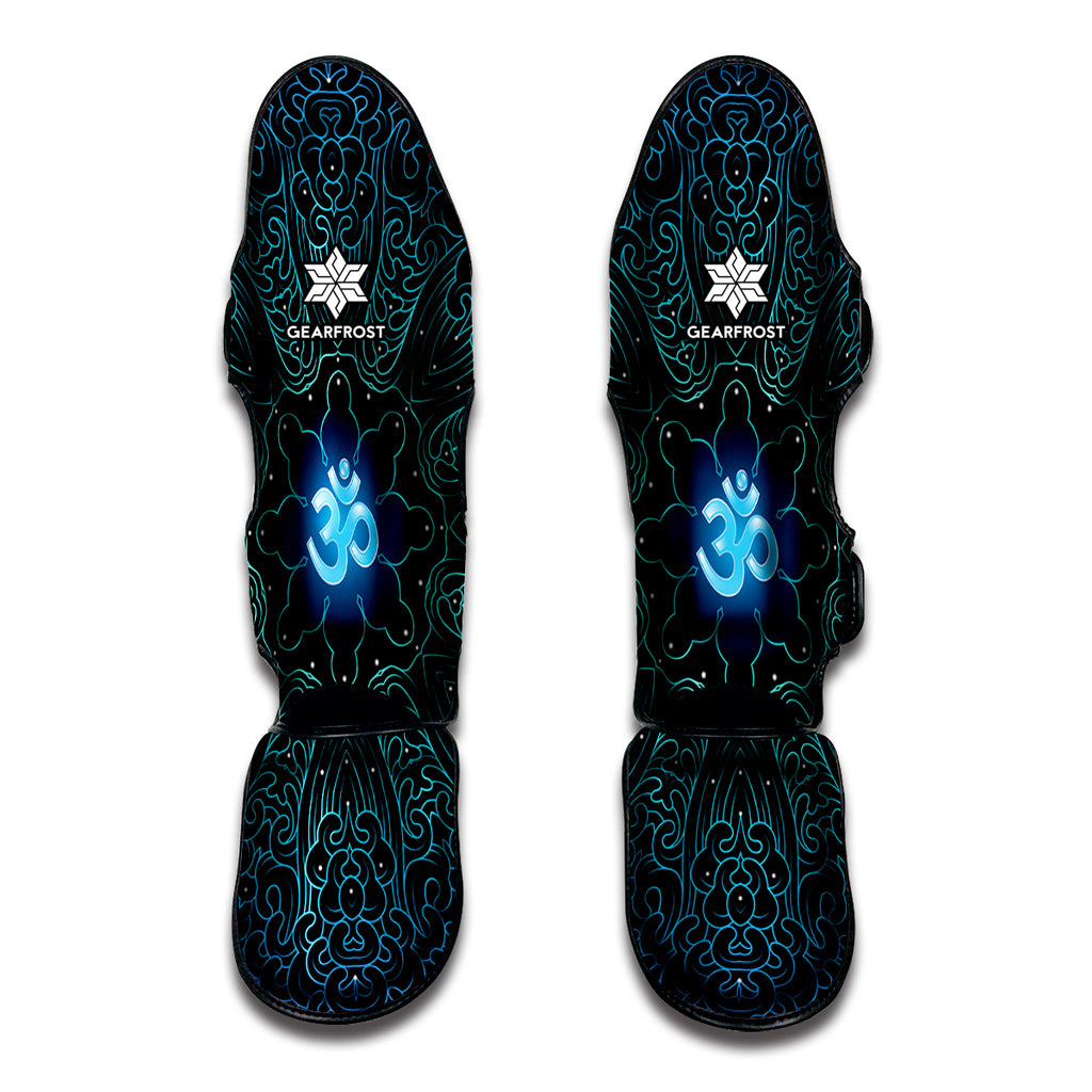 Blue Om Mandala Print Muay Thai Shin Guard