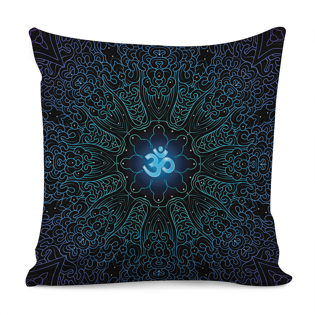 Blue Om Mandala Print Pillow Cover