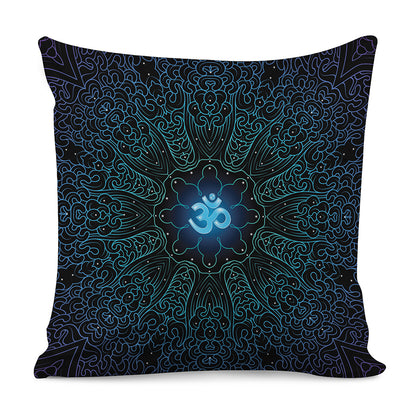 Blue Om Mandala Print Pillow Cover