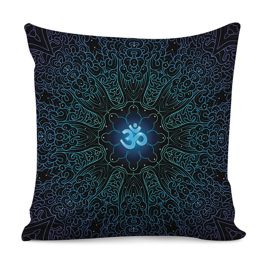 Blue Om Mandala Print Pillow Cover