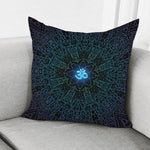 Blue Om Mandala Print Pillow Cover