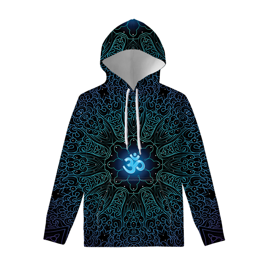 Blue Om Mandala Print Pullover Hoodie