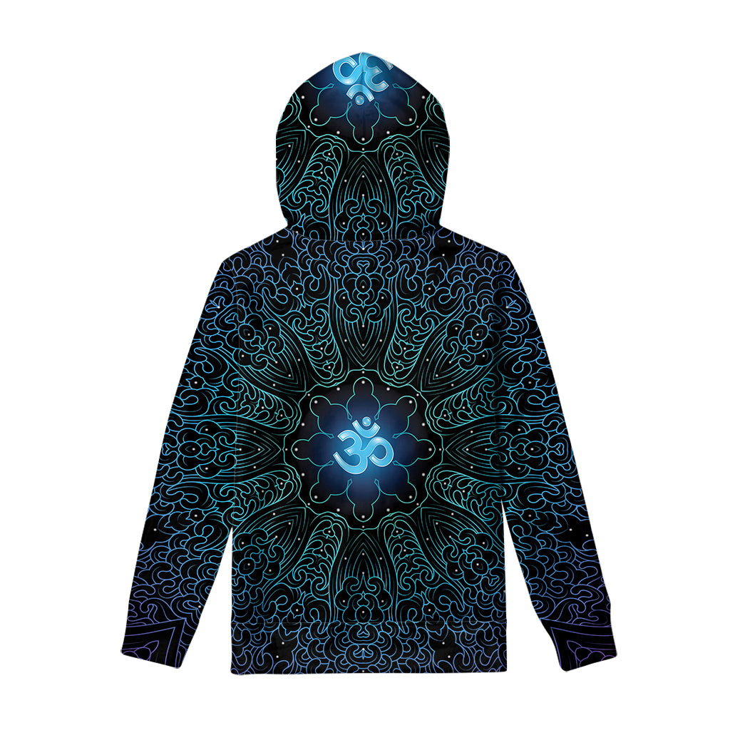 Blue Om Mandala Print Pullover Hoodie