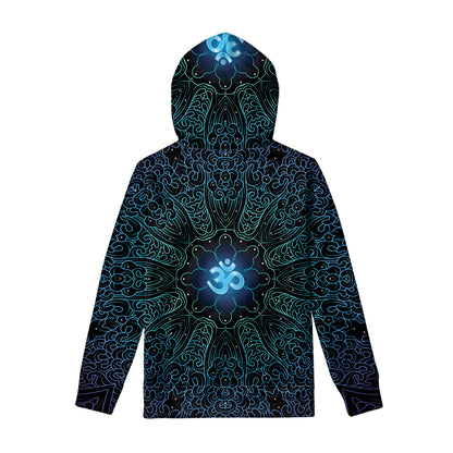 Blue Om Mandala Print Pullover Hoodie