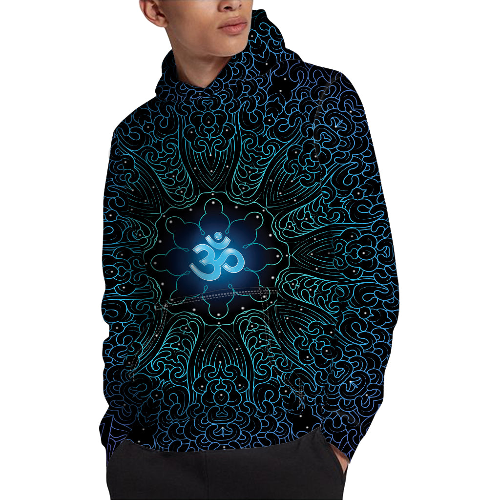 Blue Om Mandala Print Pullover Hoodie