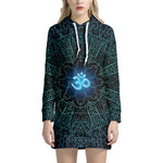 Blue Om Mandala Print Pullover Hoodie Dress