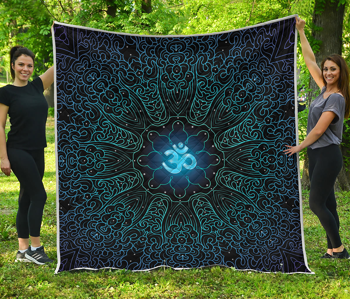 Blue Om Mandala Print Quilt